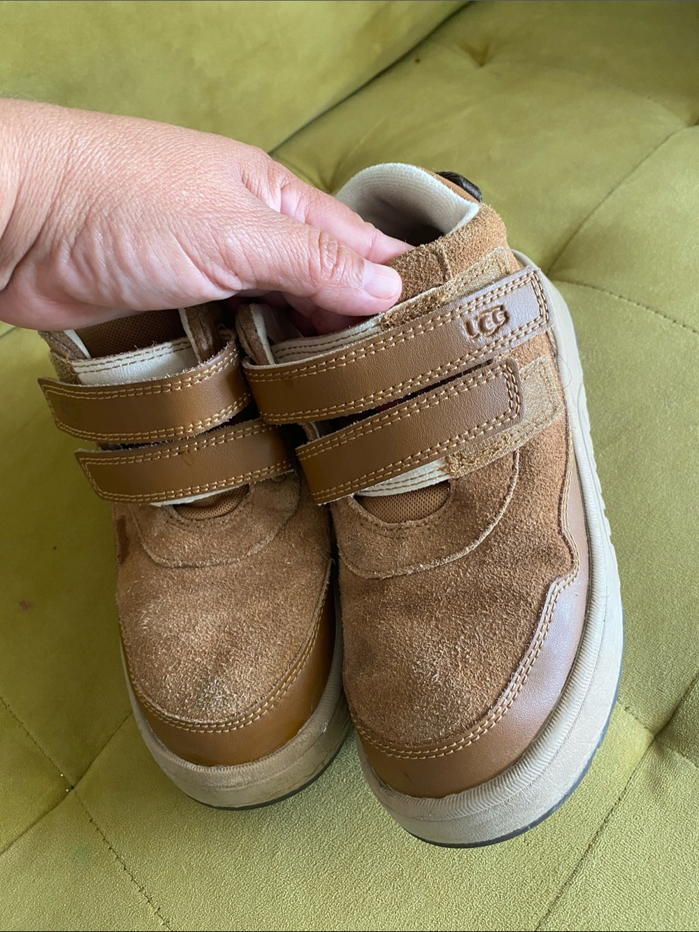 UGG Kids Brown Suede Velcro Sneakers